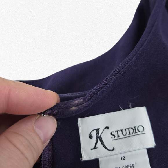 Vintage 90s Purple Jacquard Dress Set Jacket Career Party Two Piece Set Size 12 - Picture 12 of 16